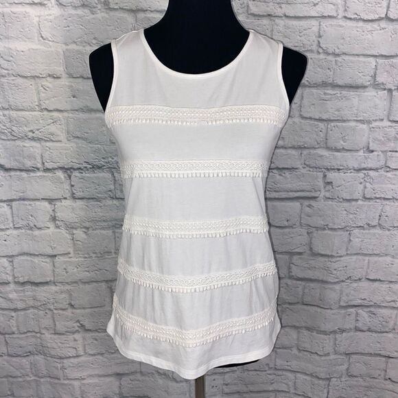 Talbots women S petite sleeveless tank top white w/textured embroidery design - Picture 1 of 9